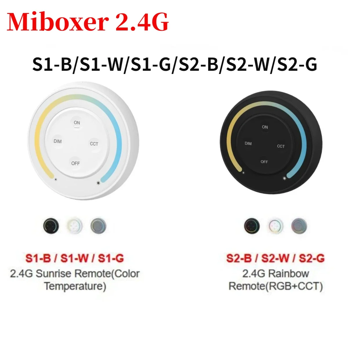 Miboxer S1-B S1-W S2-B S2-W 2.4G LED تحكم شروق الشمس عن بعد قوس قزح عن بعد لدرجة حرارة اللون RGB + CCT LED قطاع