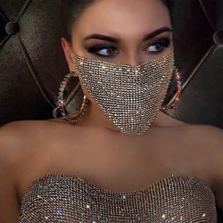 Gioielli per il viso in maschera di cristallo accessori per feste da donna rete da pesca di moda maschera con strass in metallo gioielli per il corpo con velo di paillettes