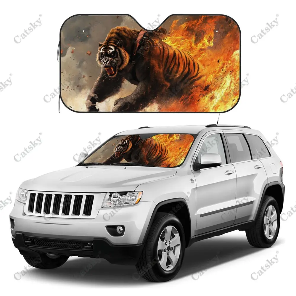 Chimpanzees Riding Tiger Car Windshield Sunshade, Auto Accessories Front Windshield Sun Shade Blocks Uv Rays Sun Visor Protector