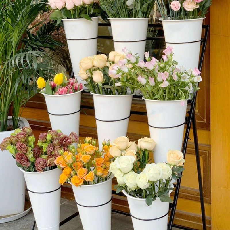 Flower Rack, Flower Display Rack, Shelf Multi-Layer Stairs, Movable Wheel Flower Bucket Rack, Floral Shelf