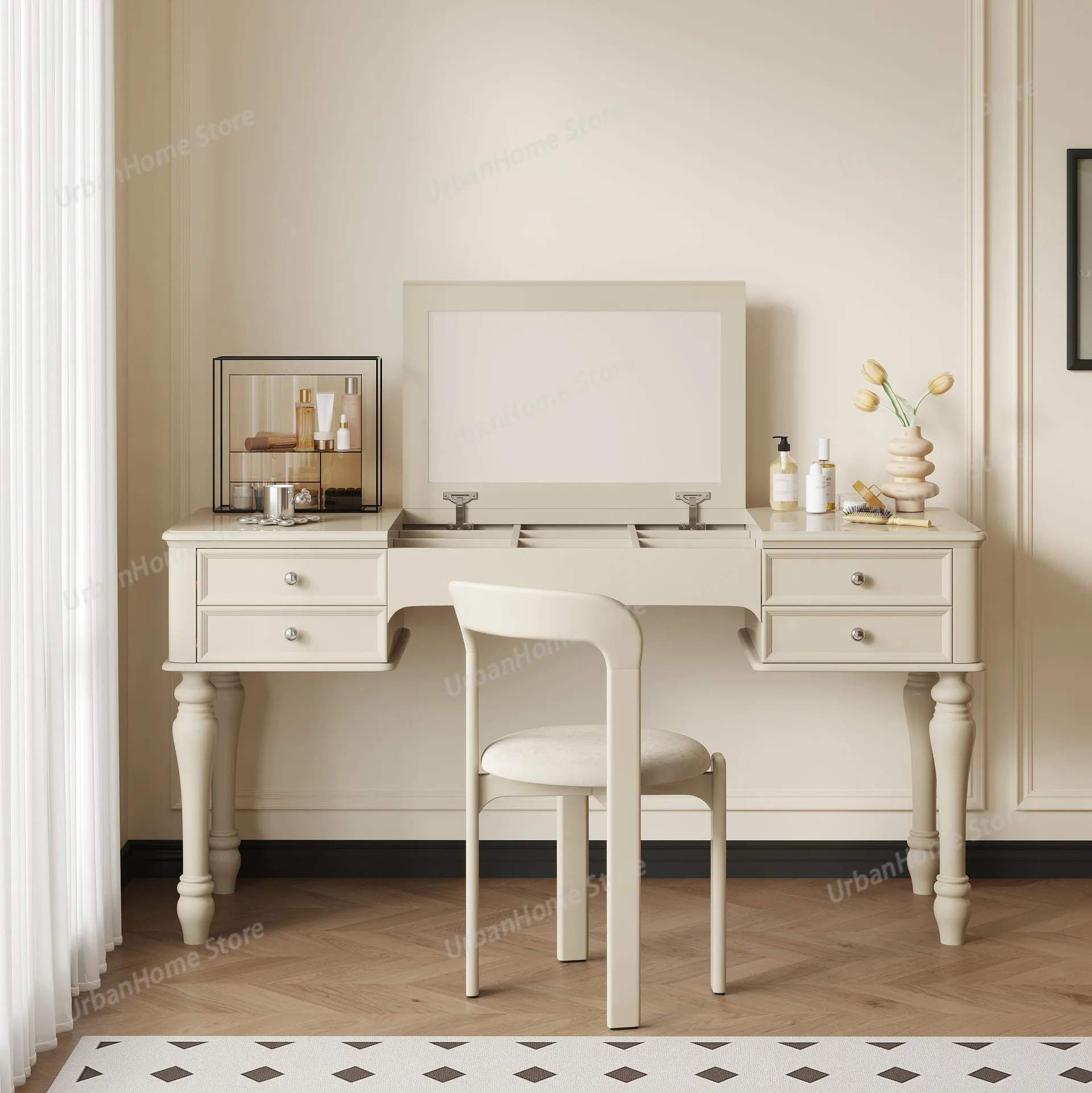 

Luxury Modern Organizer Dresser Vanity Mirror Makeup Desk Dressing Table Storage Women Tocador Maquillaje Bedroom Furniture