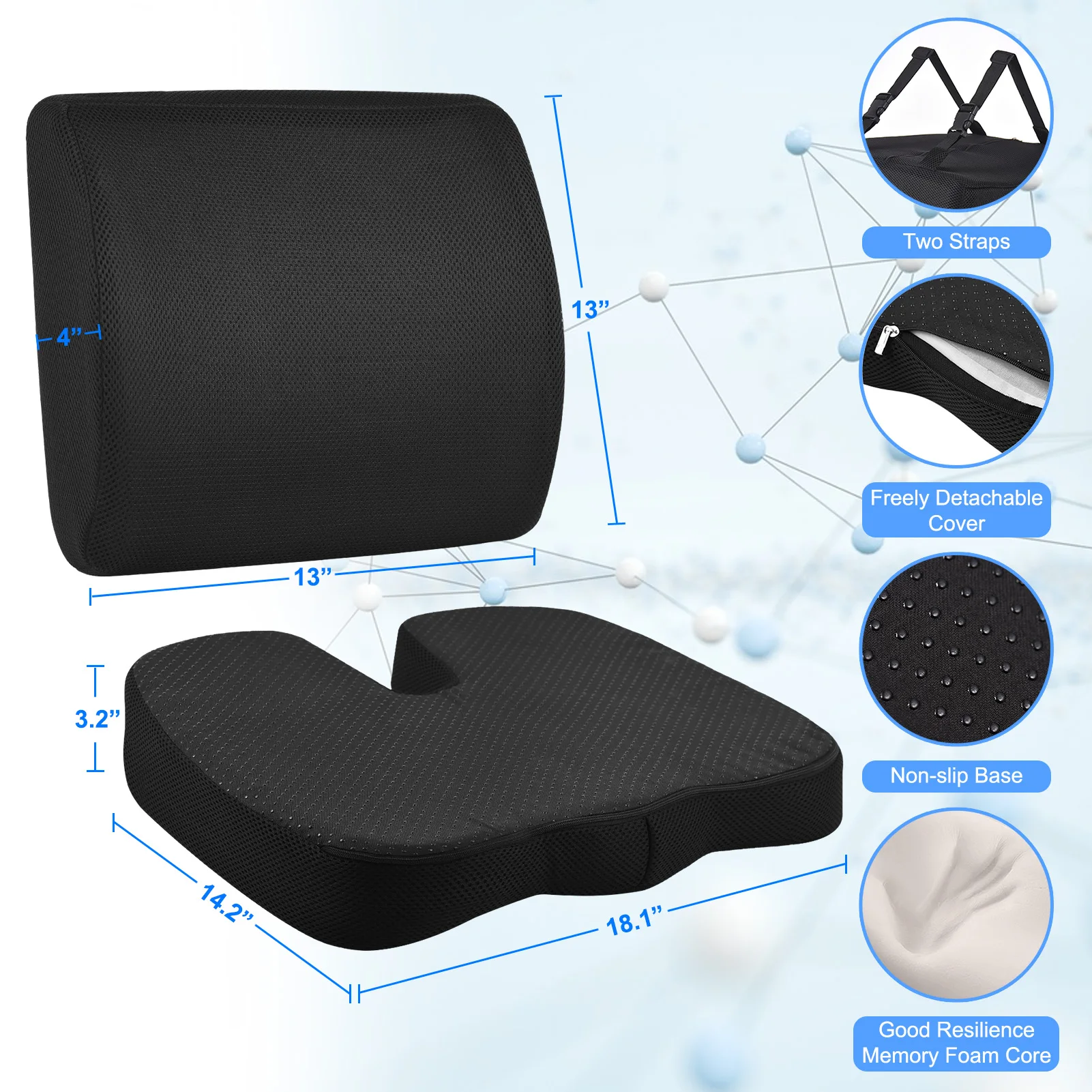 

Подушка для сиденья/поясничная подушка с регулируемым ремнем – подушки для стульев для облегчения боли при ишиасе/могут стираться/100% пена с эффектом памяти