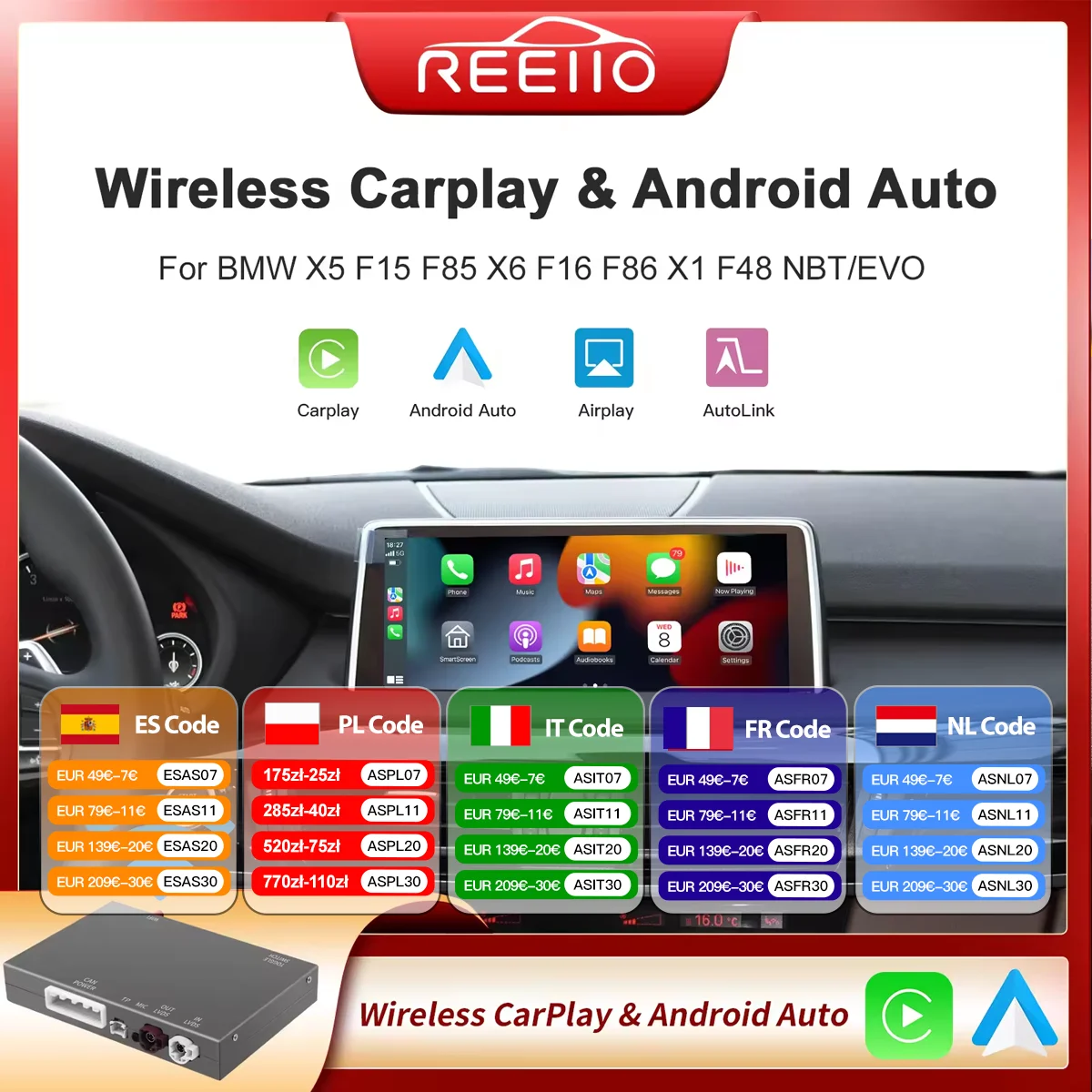 Module automatique Android CarPlay sans fil, pour BMW X1 X5 X6 F48 F88 F15 F85 F16 NBT EVO, système avec liaison miroir Bluetooth, Navigation