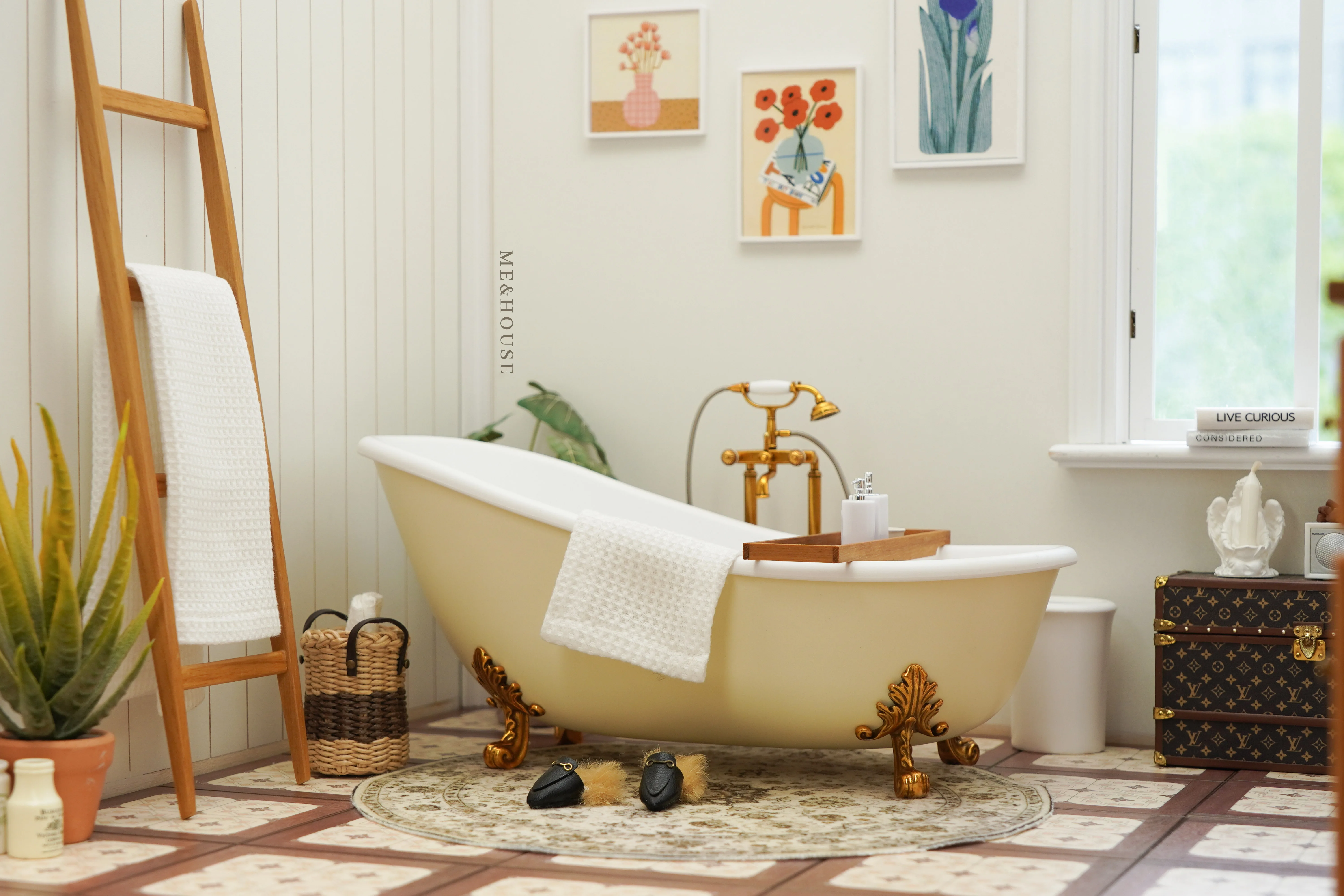 1/6 bjd ob11 أثاث بيت الدمية المصغر نموذج صغير رف مناشف الحائط/رف الزهور