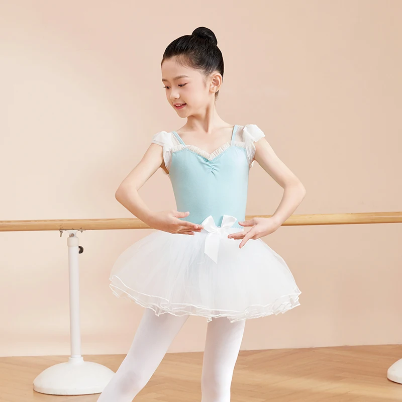 Ballet Skirt Girls Ballet Tutu Fluffy Dance Tutu Skirt Satin Bow Knot Tulle Skirts Ballet Dance Costumes Puffy Short Dresses