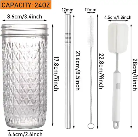 2-पैक 24oz ग्लास कप टम्बलर ढक्कन और स्ट्रॉ के साथ, पुन: प्रयोज्य बोबा चाय कप, मेसन जार पीने के गिलास आइस्ड कॉफी कप उपहार के लिए 10 best sales बोबा कप - №3