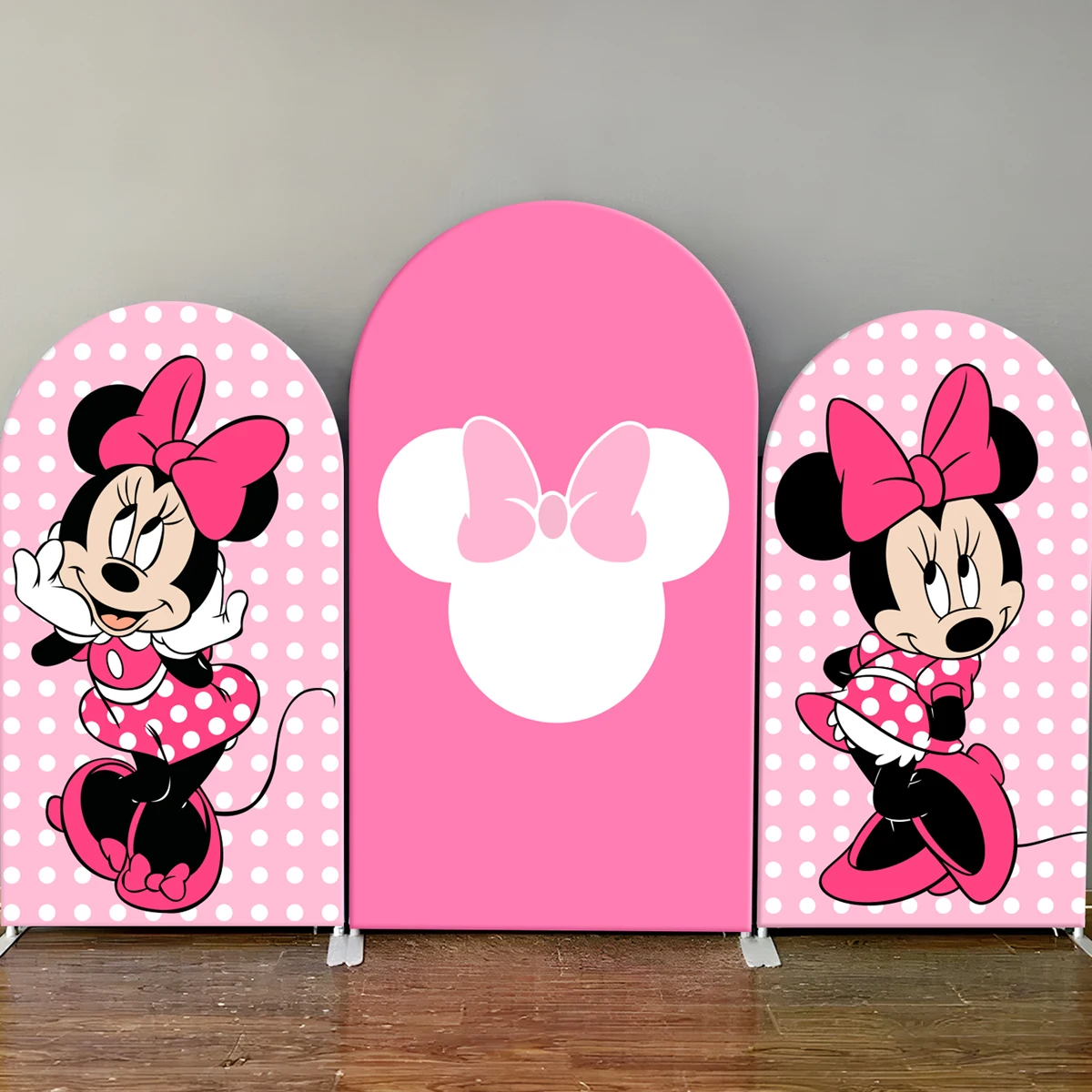

Disney Minnie Mouse Arch Backdrop Cover Pink Dot Baby Shower Kids Birthday Party Decoration Photo Background Wall Elastic Fabric