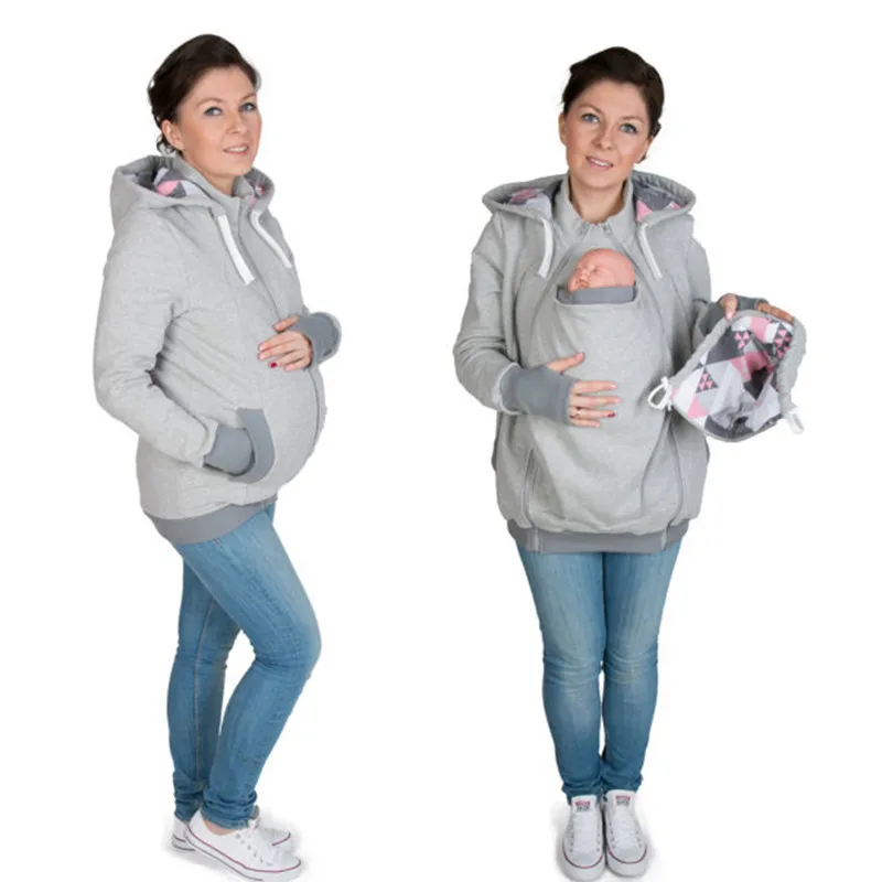 2024 European and American New Explosive Autumn/Winter 2-in-1 Baby Geometric Pattern Hoodie Pregnant Kangaroo Hoodie