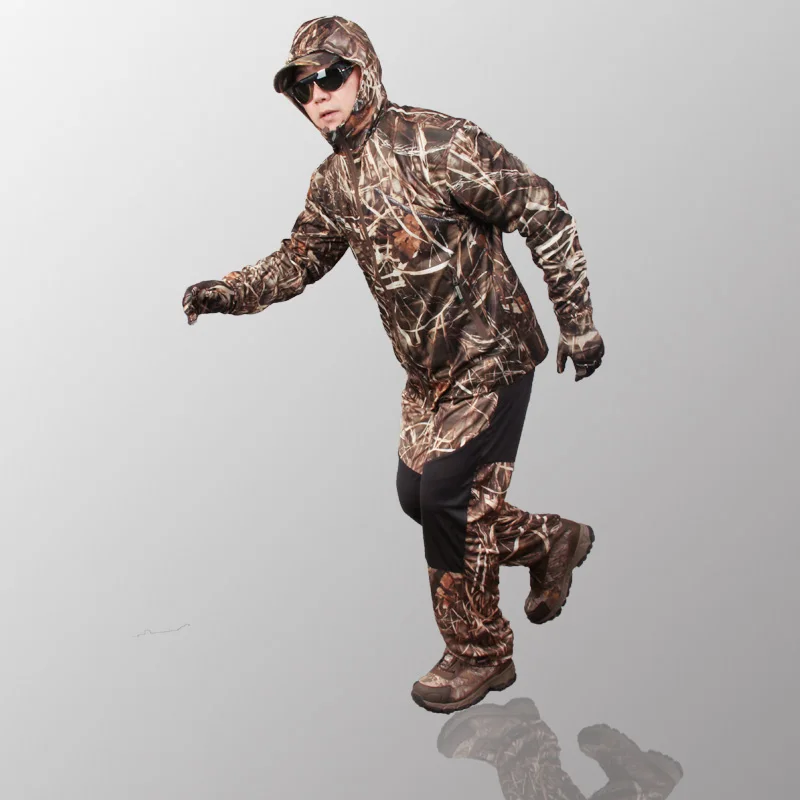 Spring Autumn Reed Camo Hunting Fishing Suit For Men Comfortable Polyester Quick Drying Anti-Sweat Breathable Hunting Clothes