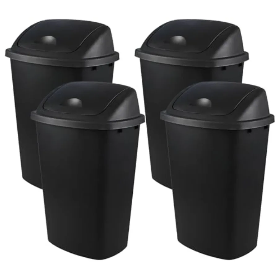 

Мусорные баки с откидной крышкой, 13 галлонов, черные, 4 штуки, большие пластиковые контейнеры для мусора для кухни и ванной, с удобным открыванием