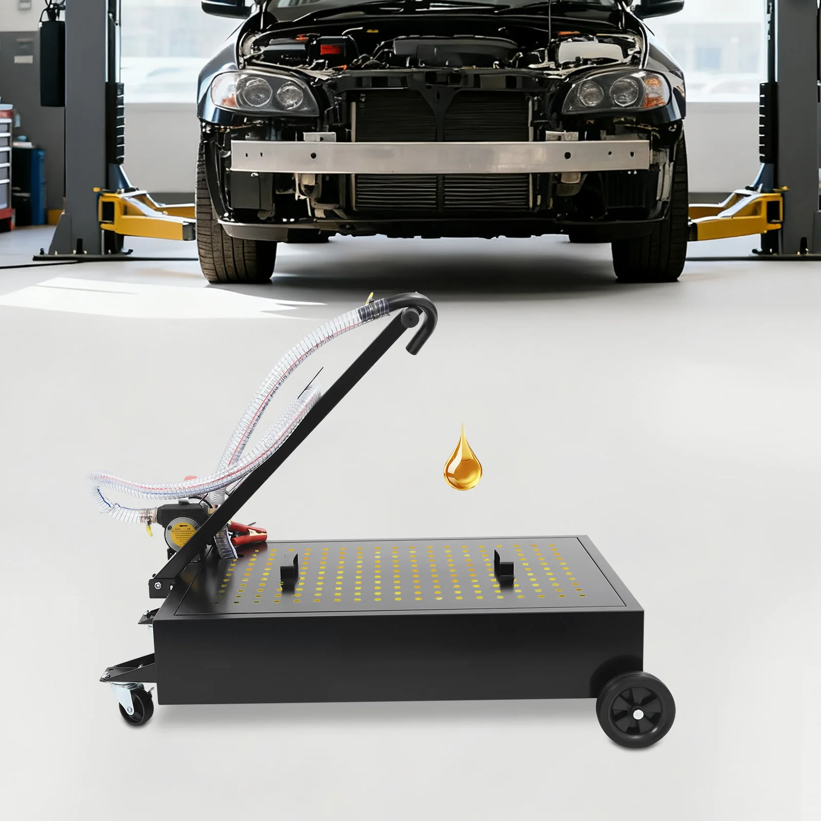 Oil Drain Pan with Pump 17Gal, 155W Electric Oil Drain Cart 4500RPM, 4 Wheels for Truck Car SUV RV Garage