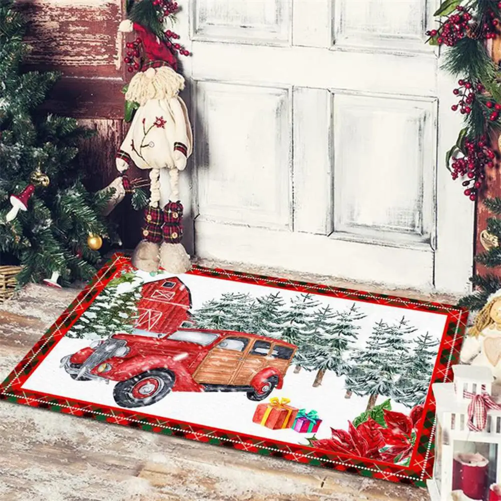 Merry Christmas Rug Dirt Mud Scraper Mat Festive Christmas Door Mat Colorful Print Anti-skid Washable Wear-resistant