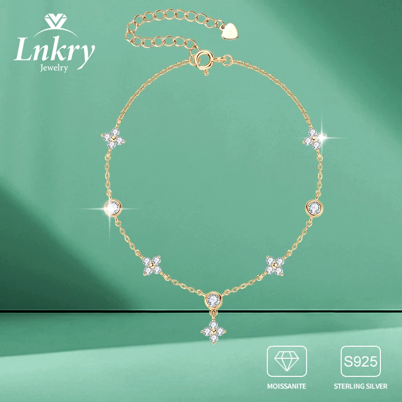 

Lnkry Изысканный браслет из муассанита с четырьмя листами клевера 2 мм и 3 мм, регулируемые браслеты-цепочки из стерлингового серебра 925 пробы для женщин, ювелирные изделия