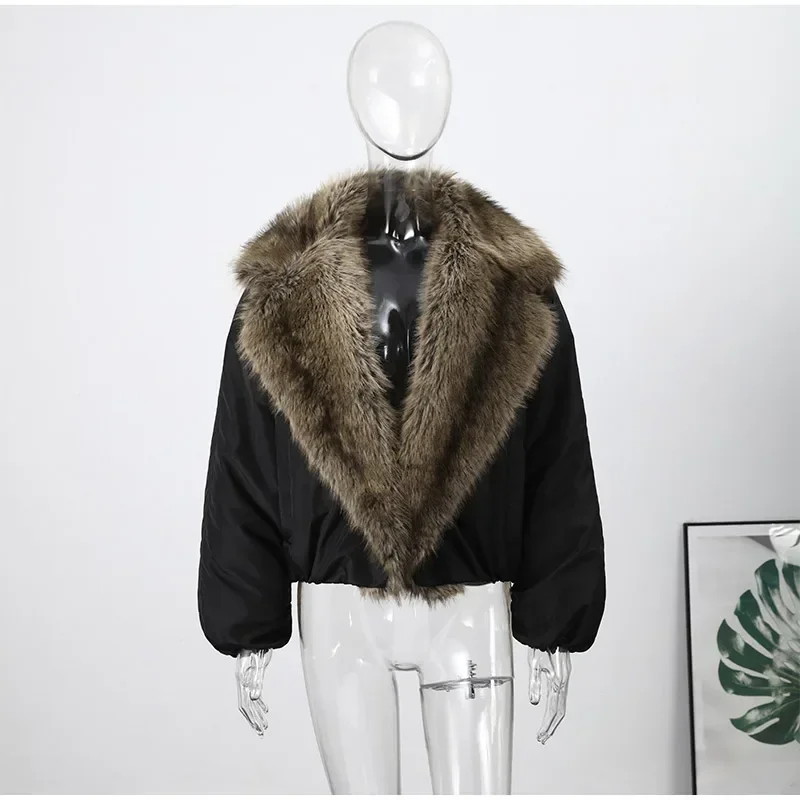 Herbst Winter Kunstpelz Patchwork Kurze Mäntel Damen Verdickte Revers Lange Ärmel Taschen Schwarze Jacken 2026 Damenmode Neue Oberbekleidung – Detail 1