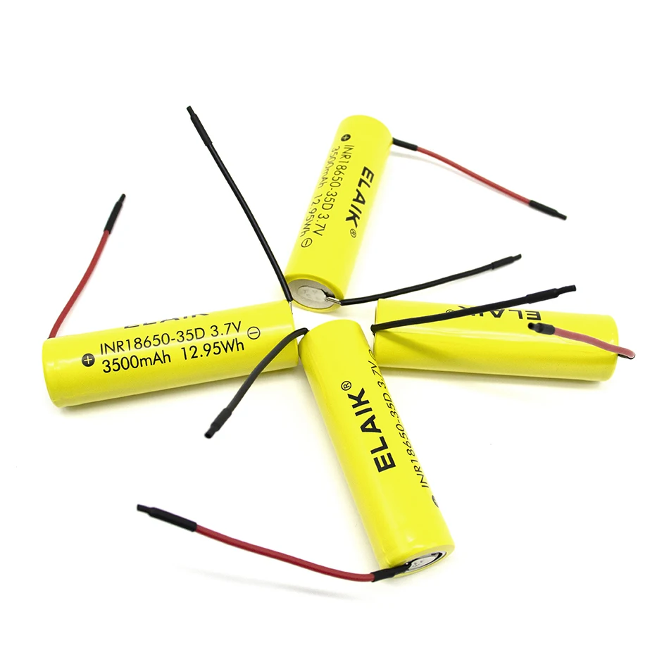 ELAIK-Bateria Recarregável de Lítio-ion, INR18650-35D, 3.7V, 3500mAh, 20A, 18650, 18650, Cabo de Silicone de Solda, DIY, Novo, Original