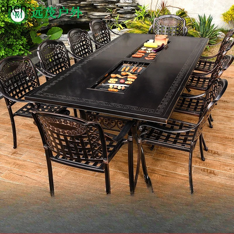 

PYH Outdoor BBQ Table and Chairs Courtyard Cast Aluminum Garden Iron Art Aluminum Alloy Furniture