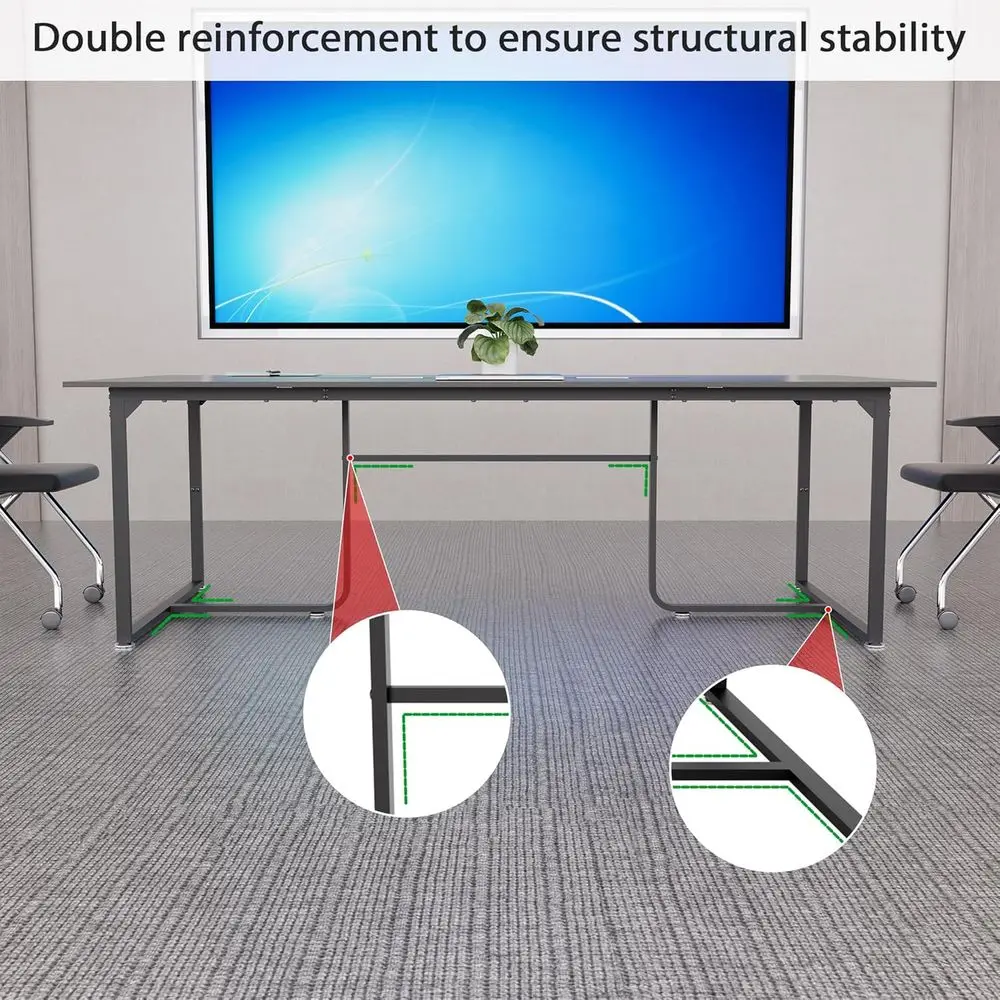 طاولة مؤتمرات مكتبية واسعة 94.4 طويلة × 47.2 باللون الرمادي مع حلقة معدنية، ميزات ثابتة لغرف الاجتماعات الكبيرة #3