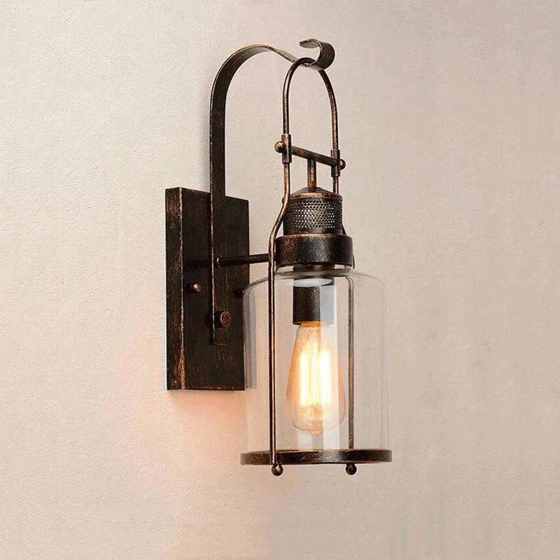 

Loft Iron Glass Wall Lamp Bedroom Aisle Restaurant Lamp Cafe Bedside stair corridor Wall Light Balcony Wall Sconce