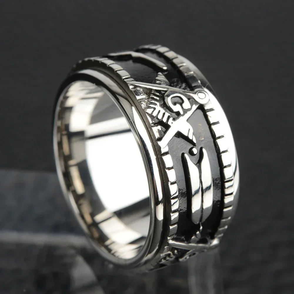 High-end Men's Masonic Fidget Spinner Anxiety Ring Vintage Women Anti Stress Stainless Steel Rings for Men Women Jewelry Gift