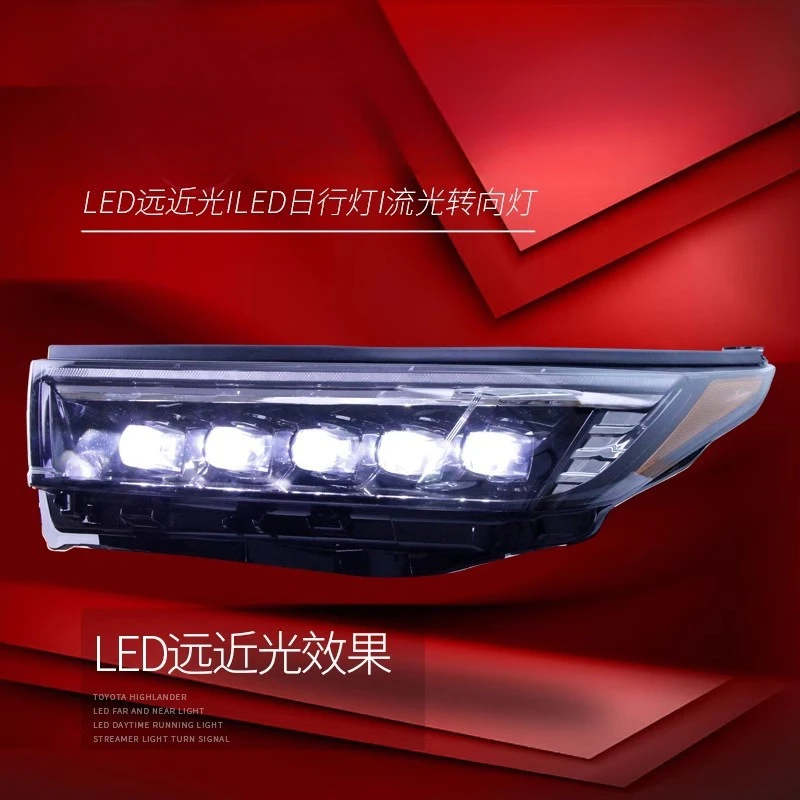 Suitable for  Toyota Highlander Full 2018-2019 Headlight Modification LED Running Crystal Lens Flowing Turn Signal