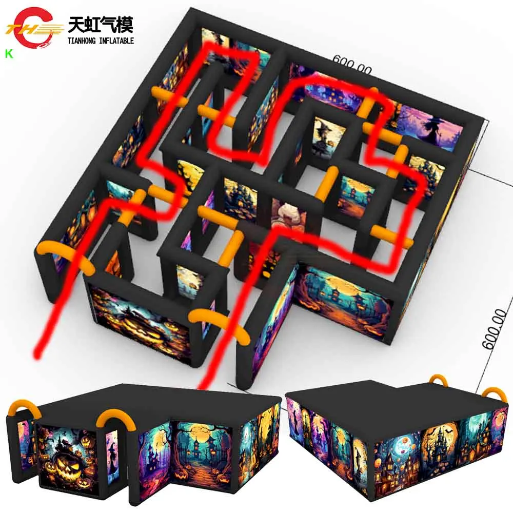 

Fast Ship 6x6m T Shaped Inflatable Haunted House Maze Inflatable Halloween Bloody Labyrinth Maze Carnival Game for Sale