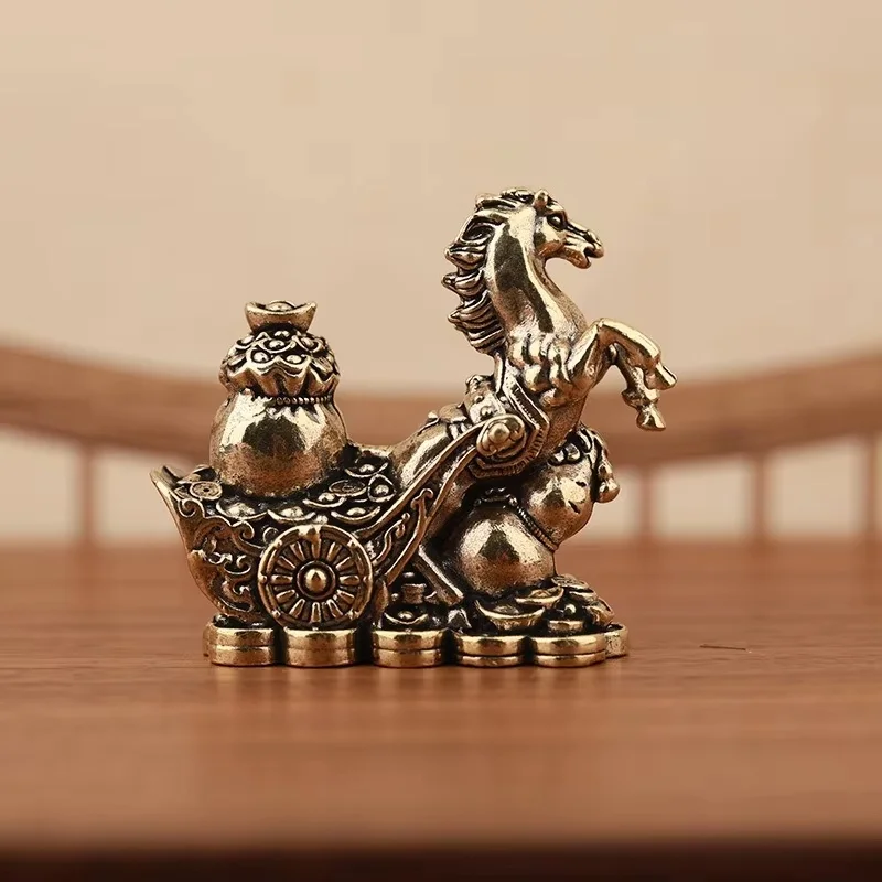 

New Mini Brass Horse Step on Coins - Feng Shui Lucky Statue Chinese Zodiac Wealth Decor for Desk Tea Table Home Office