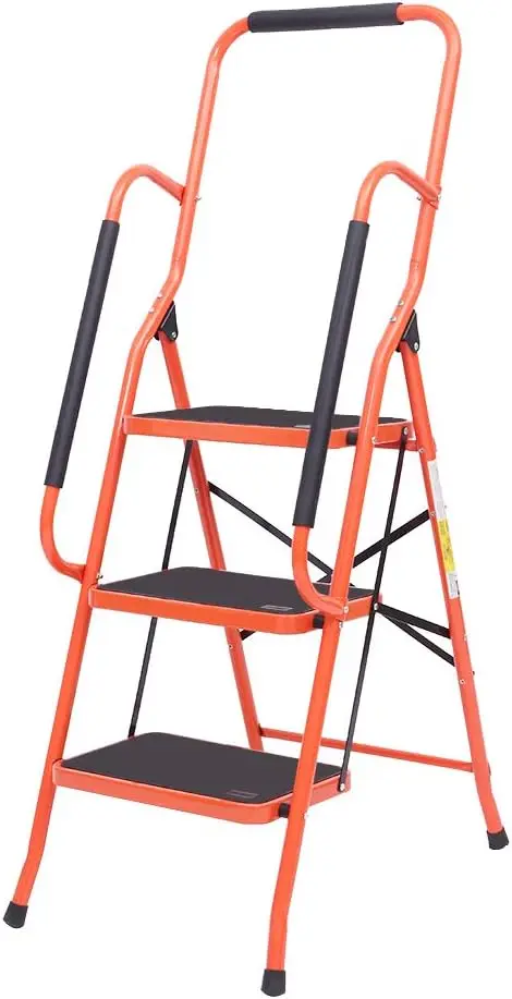 3 Step Ladder Folding Anti-Slip Step Stool with Padded Handrails, Large Pedals, 330lbs Capacity for Kitchen Home Office