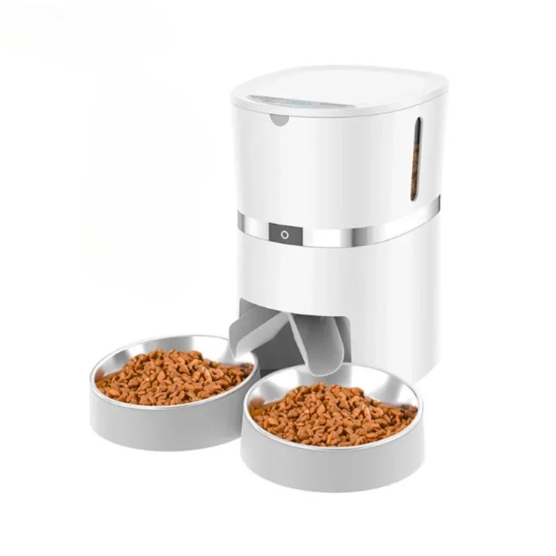 Pet Feeder Food Dispenser for With Two-Way Splitter and Double Bowls Automatic Dog Feeder