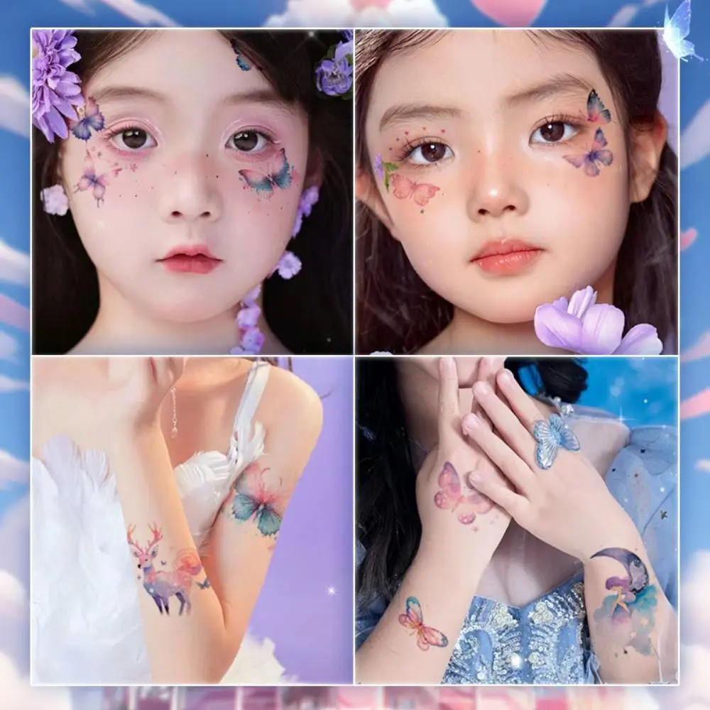 Glitter Cartoon Sticker Glitter Tattoo Sticker Female Waterproof Long-Lasting Butterfly Children's Arm Cute Design Disposable