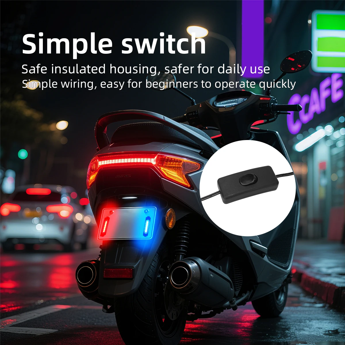 1M 2 Wire ON OFF Switch Pure Copper Cable Handlebar Inline Toggle Switch for Motorcycle ATV Scooter Auxiliary Spotlight 12-24V