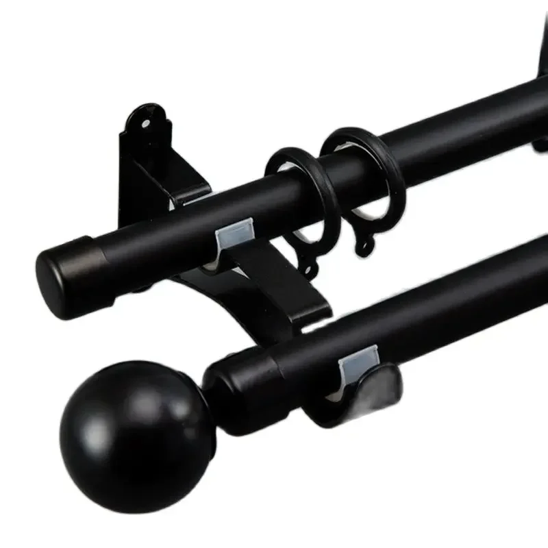 Sungshida Quality Black Steel Ball &Brackets 28+28mm  9/8+9/8inch Diameter Thicken Double Curtain Pole Rod Set Drapery Hardware