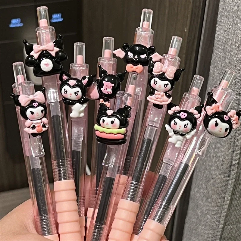 10pcs/Set Sanrio Kawaii Kuromi Ballpoint Pen 0.5mm Black Ballpoint Pen Cartoon Pendant Ballpoint Pen Cute Korean School Supplies