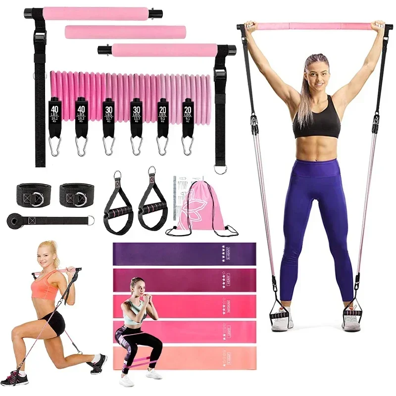 

Portable Pilates Bar Kit with Resistance Bands Set for Men Women Bodybuilding Elastic Bands for Fitness Home Gym Exercise Bands