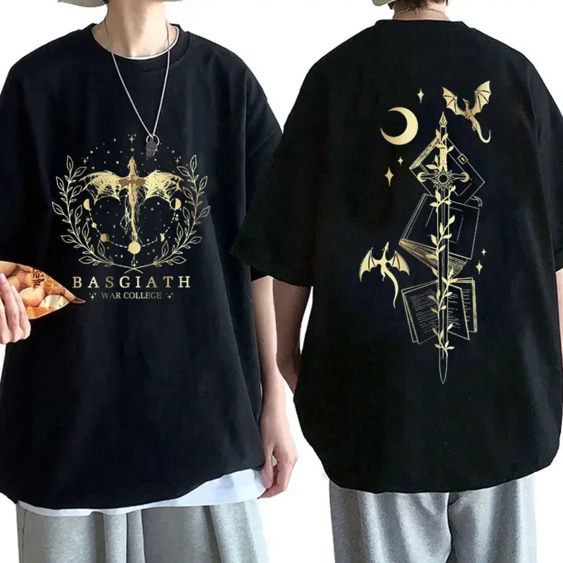 Basgiath War College fourth wing Dragon Rider Double sided T-shirt men women Harajuku vintage fashion oversized cotton t shirts