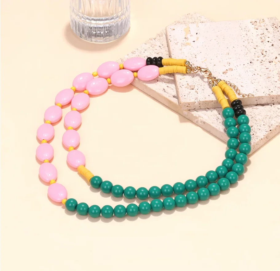 

Ожерелье с темпераментом из бисера в Европе и США, сладкий дизайн допамина, конфетного цвета
