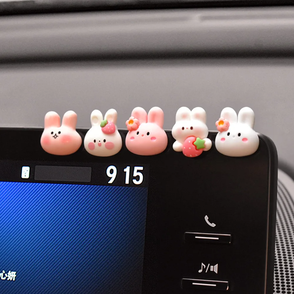 5pcs/set Cute Decorative Stickers Cartoon Rabbit Bow Duck Cactus Car Control Screen Stickers Resin Center Console Ornaments