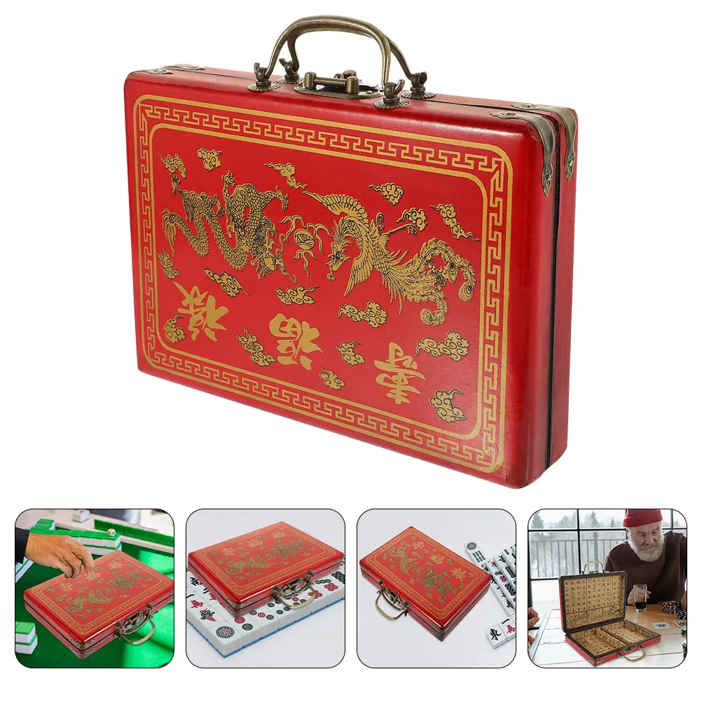 

Vintage Wooden Mahjong Storage Box Pu Carrying Case Portable Handle Design Lightweight Folding Container For Home Shop