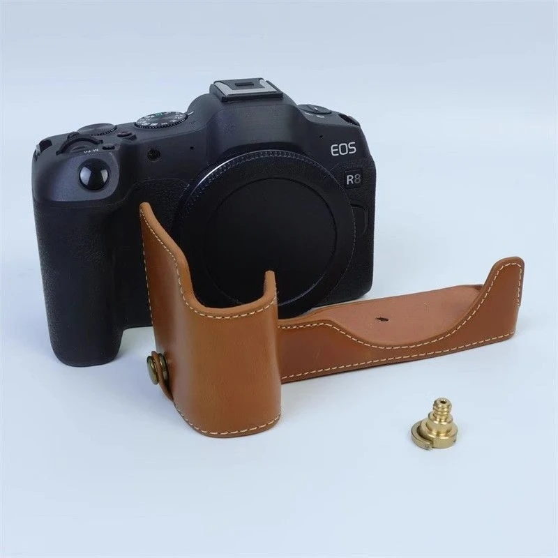 

For Canon EOS R8 camera bag Leather case EOS R8 camera bag protection half cover, base case + free tempered film