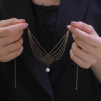 JWER Vintage Pearl Pendant Necklaces Beaded Chain Clavicle Choker Elegant Multi Layer Necklace for Women Neck Jewelry Gifts