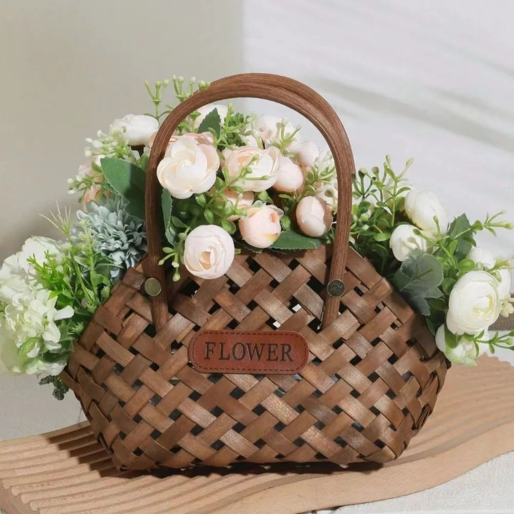 

Flower Arrangement DIY Decorative Handmade Hand Basket Flowers Bamboo Basket Flower Baskets Wicker Baskets Storage Basket