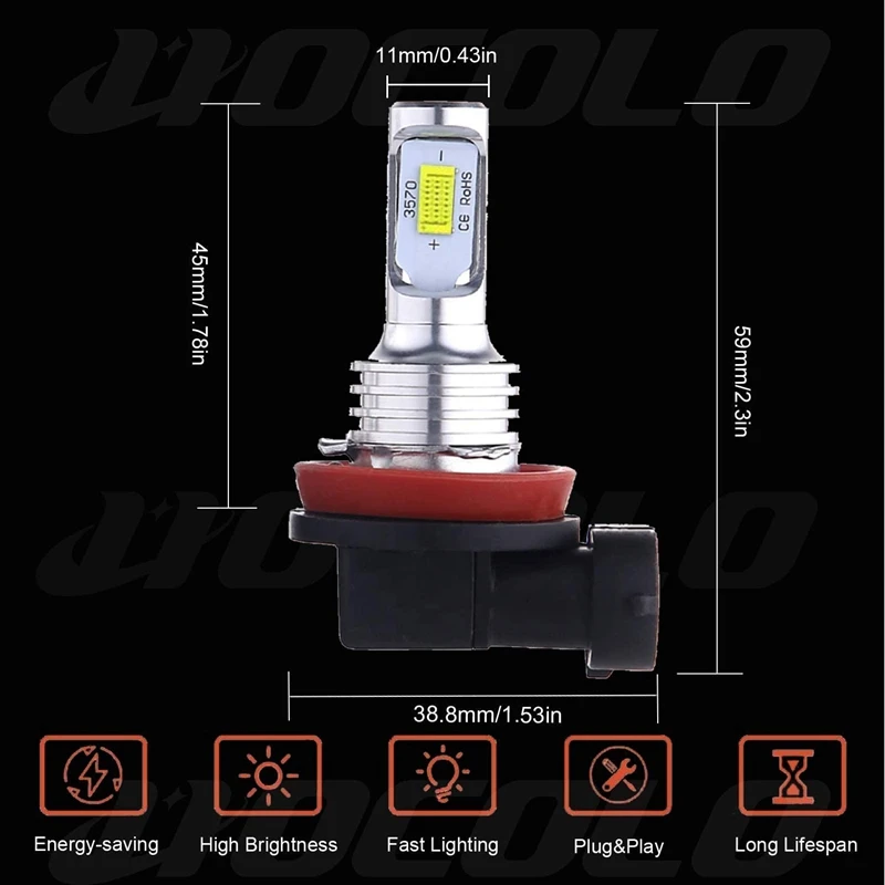 H11 LED Fog Light Bulb Newest Version 3570 CSP-Chips H8 H9 LED Fog Lamp Bulbs White 6000K Use For Fog Lights