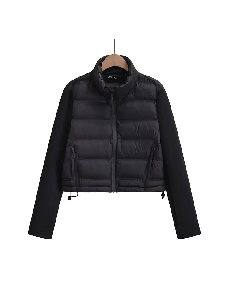 Parkas de retales para mujer, abrigo Vintage ajustado, chaqueta con cuello alto y cremallera, otoño e invierno, 2024