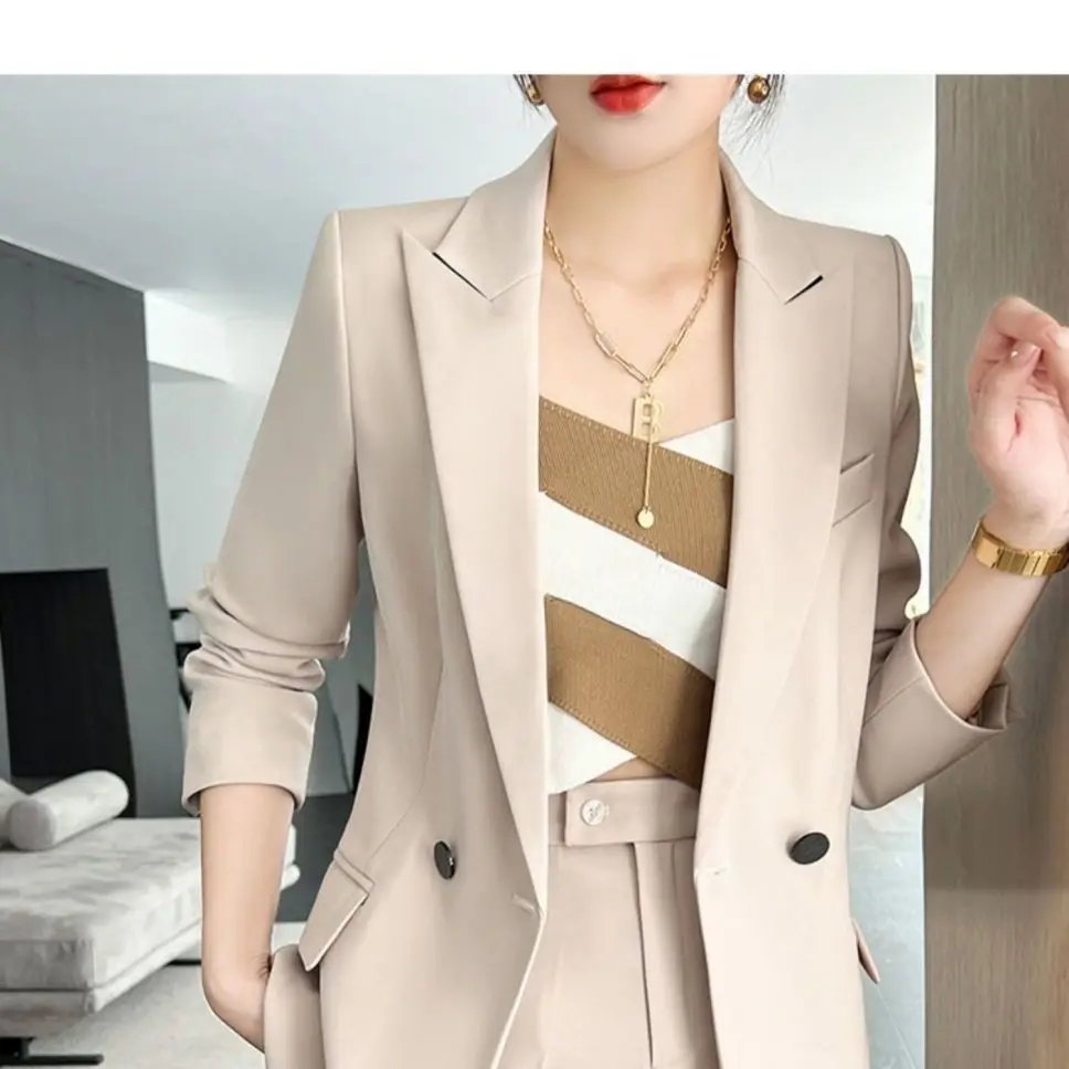 

2023 New Women's Upscale Suit Set High Sense Mid Length Suit Flare Pants Goddess Style 2-piece Set Korean Fashion Clothes Women