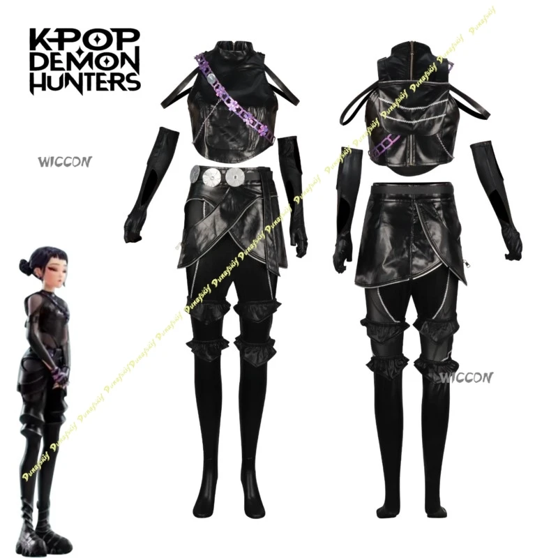 Costumi Cosplay Anime KPop Demon Hunters Suit Zoey Parrucca nera Prestazioni in pelle Abiti da palcoscenico Pantaloni da festa Natale Halloween