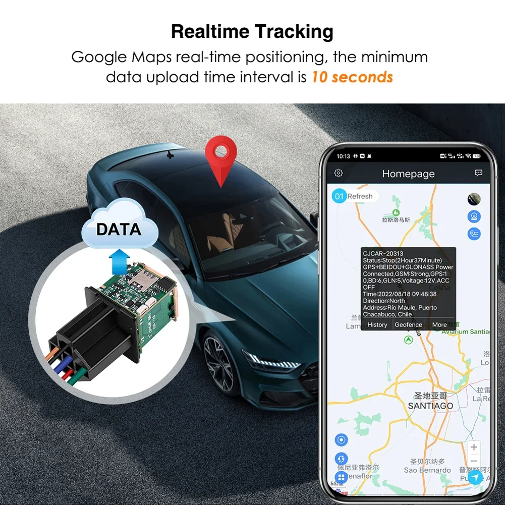 Car Relay GPS Tracker ACC Motorcycle Anti-theft Device Status Alarm GPS Positioner GNSS LBS Vehicle Positioning Device Sensitive