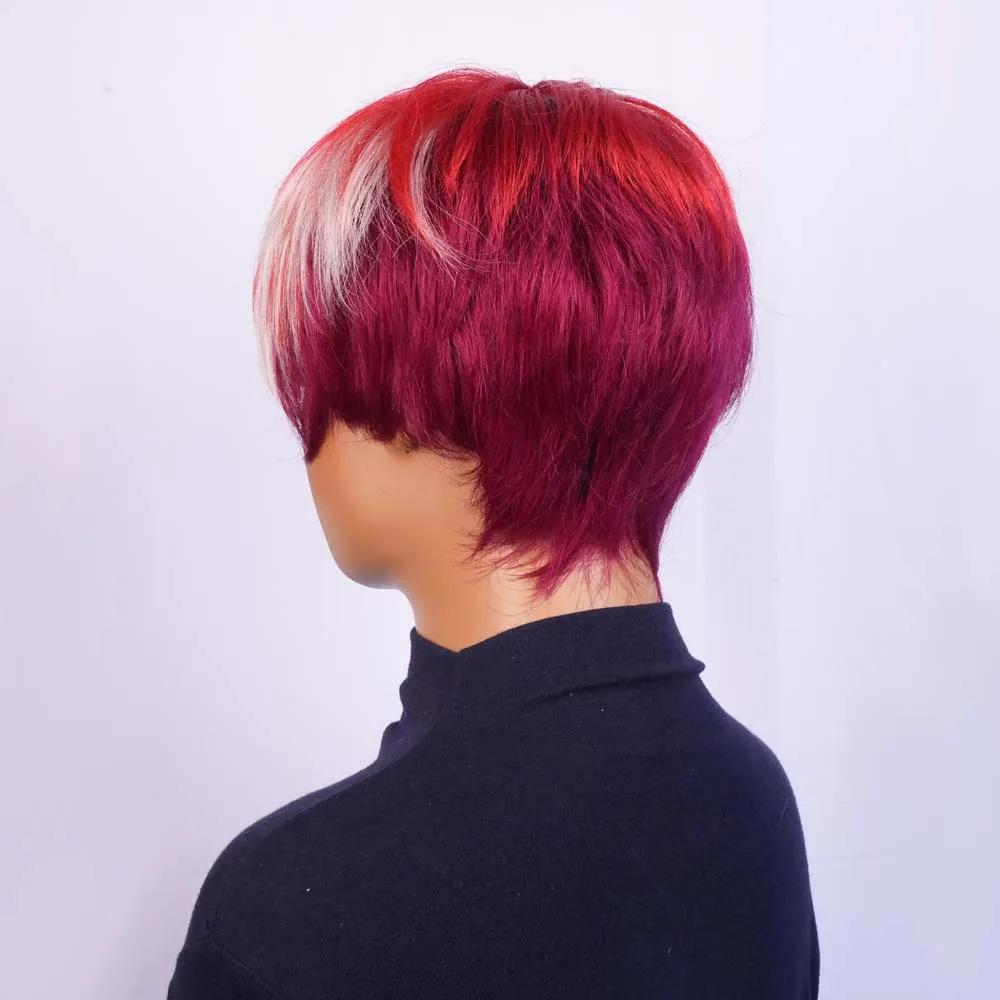 Wig Pixie Cut untuk Wanita Kulit Hitam, Wig Potongan Rambut Pixie Pendek Berlapis dengan Poni, Rambut Manusia Remy Brasil untuk Wanita, Buatan Mesin Penuh