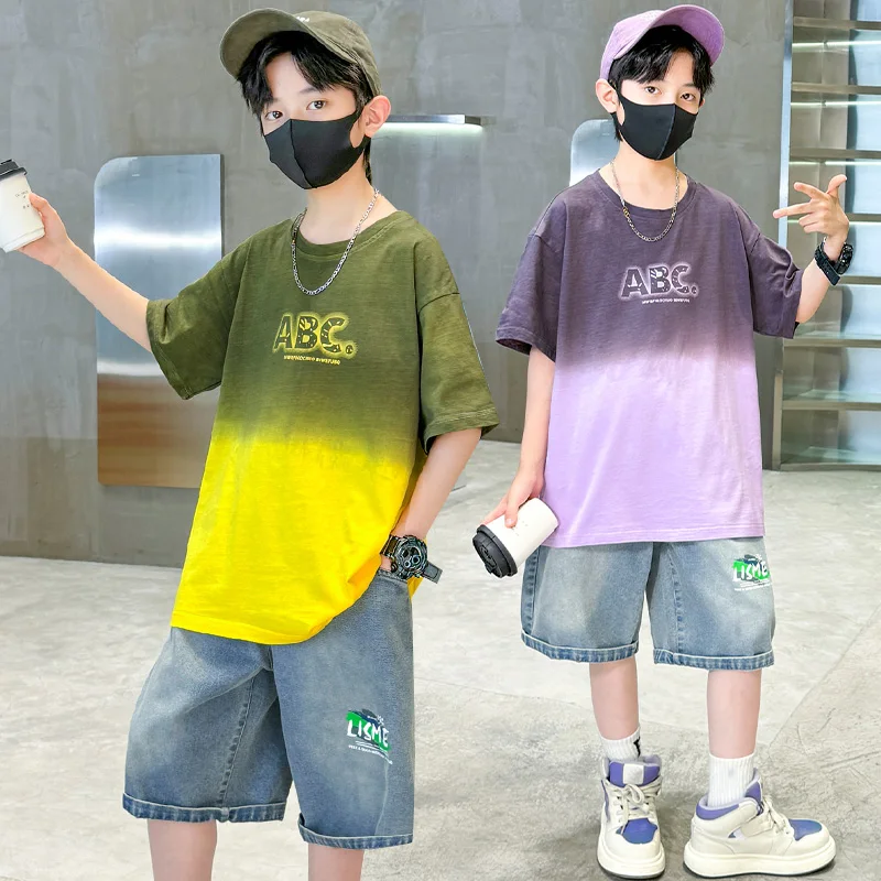 Baby Boys Clothing Set Fashion Gradient T-shirt Shorts 2 Piece Sets Summer Kids Cotton Short Sleeve Outfit Suits Child Tracksuit