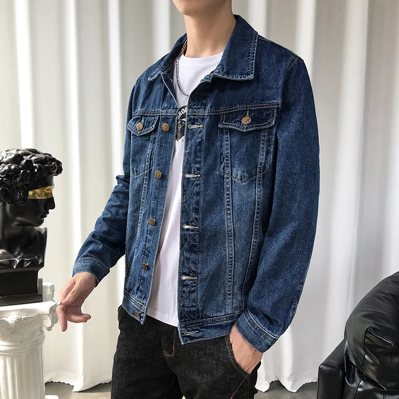 Men Light Blue Denim Jackets Classic Solid Casual Jeans Coats High Quality Cotton Jeans Jackets Men Autumn Slim Jacket Size 5XL