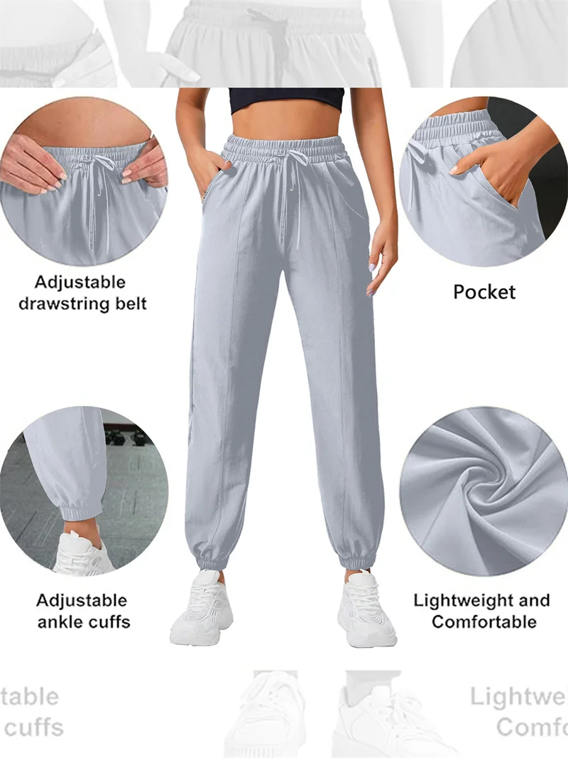 Loose running and fitness pants, women's side pockets, outdoor casual sports pants, ankle tied yoga pants image 5