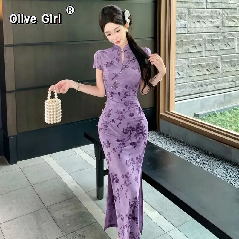 olivegirl-sexy-dress-cheongsam-qipao-chinese-style-dark-purple-velvet-embroidered-improved-dress-for-women-summer-2026